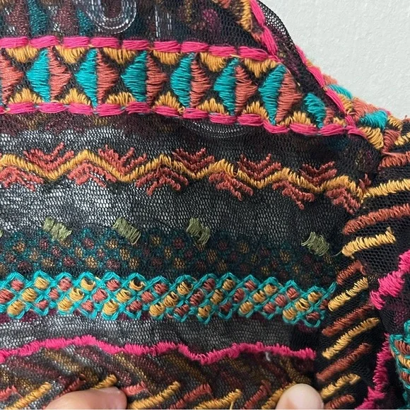 ANTHROPOLOGIE MAEVE Naples Embroidered Mesh Multicolored Cap Sleeve Top | XS - Picture 11 of 12